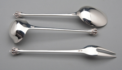 Danish Sterling Silver Crown Finial Serving Set  - Serving Spoon, Fork Ladle